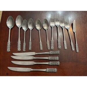 15pc National Stainless Japan Claudia Flatware Set Vintage Scroll Design Silver